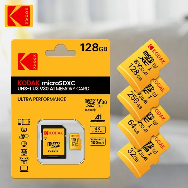 Tarjetas Kodak Micro SD 128GB 256GB Tarjeta de memoria flash 32GB 64GB U1 TF TF TARS 4K Clase 10 Tarjeta Tarjeta MicroSD U3 UHSI para adaptador SD