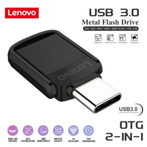 Tarjetas Lenovo 2TB 2in1 Unidades de flash USB USB 3.0 Metal Alta velocidad Pendrive Capacidad real Memoria Portable Portable Water Stick para PC TV