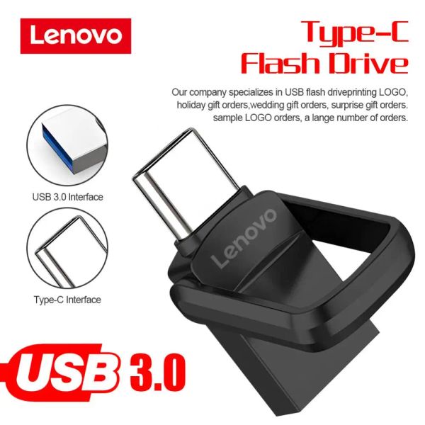 Tarjetas Lenovo 2TB 2in1 Unidades Flash USB USB 3.0 Typec Alta velocidad Pendrive Capacidad real Memoria Portable Portable Upreador U para PC TV
