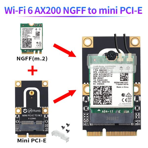 Cartes M.2 NGFF à mini PCIe PCIe + Adaptateur USB pour la carte WLAN WiFi 6 Bluetooth Wireless Intel AX200 9260 8265 8260 pour ordinateur portable