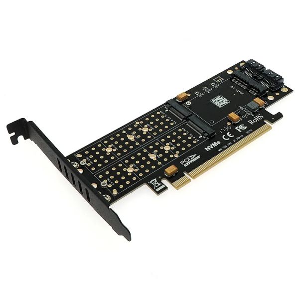 Tarjetas M Clave B Clave PCIe a M2 Adaptador PCIe 3.0 x16 a M.2 SSD MSATA 2 X 7PIN SATA PORT NVME M2 SSD AHCI MSATA 3 en 1 Tarjeta ascendente