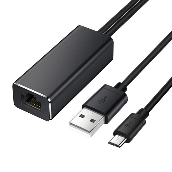 Cartes Micro USB vers RJ45 10 / 100Mbps Adaptateur de carte réseau Ethernet avec câble d'alimentation pour le feu TV Google Home Ultra Chromecast 1/2