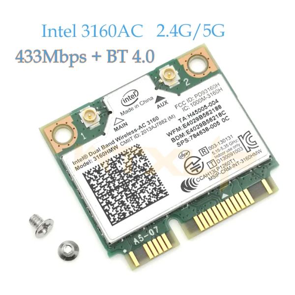 Tarjetas Mini PCIe para Intel 3160 3160HMW Wifi Wireless Laptop Card Band Dual Band 2.4GHz 5GHz 802.11ac 3160ac + Bluetooth 4.0