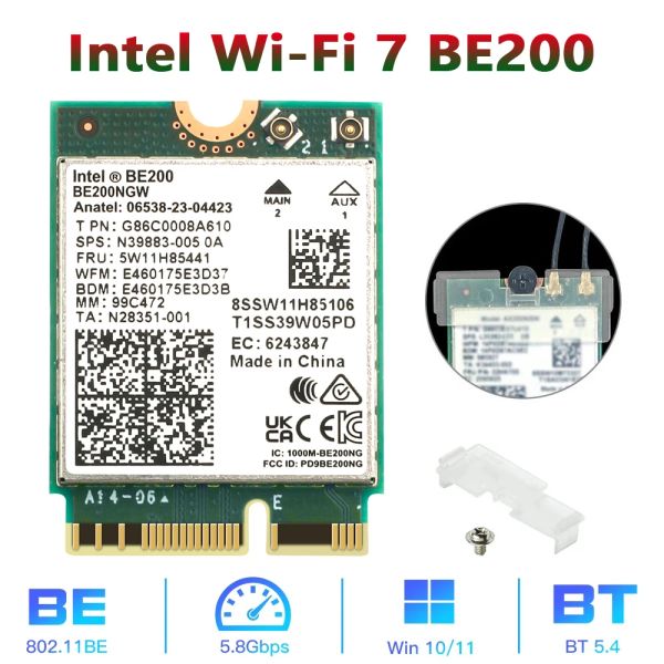 Cartes New WiFi 7 Intel BE200 Bluetooth 5.4 WiFi Carte BE200NGW 2.4 / 5/6 GHz 5.8 Gbit / s pour l'ordinateur portable Windows 11 PC