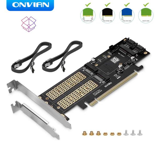 Cartes onvian 3 en 1 NGFF et MSATA SSD Adapter Carte M.2 NVME à PCIE 16X / M.2 SATA SSD TO SATA 3.0 / MSATA TO SATA Converter + 2 Câble SATA