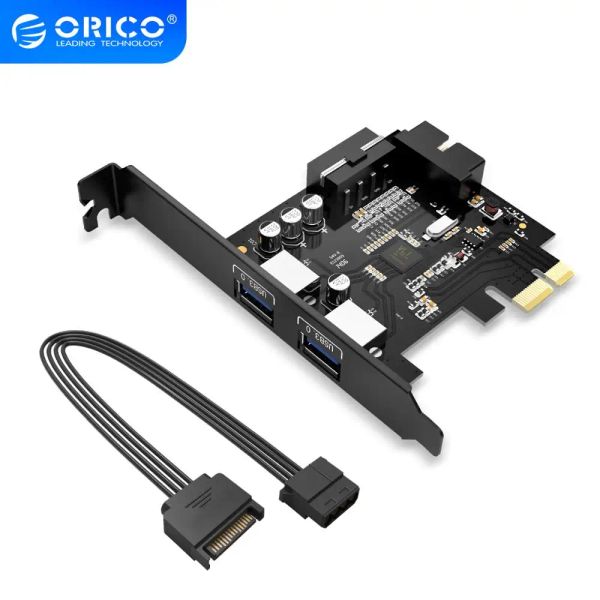 Tarjetas ORICO PCIe USB 3.0 Controlador Hub Tarjeta de adaptador USB 3.0 Adaptador de tarjeta de expansión PCIe con tarjeta de alimentación de 15 pines Tarjeta de extensor PCIe