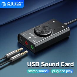 Cards ORICO SC2 External USB Sound Card Audio Jack 3.5mm Cable Adapter Volume Adjustment Driverfree Stereo Microphone Speaker Headset