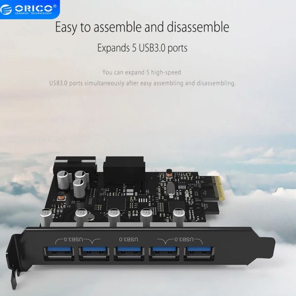 Cartes ORICO USB 3.0 PCIe Extension Card 5 ports Adaptateur Contrôleur External Contrôleur Express Carte avec connecteur d'alimentation 4pin PCIe Adapt