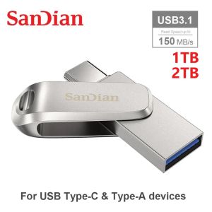 Cartes Sandian USB Sandian USB Drive 1TB 2TB TYPEC OTG USB 3.1 Mémoire Stick Metal U Disque 1024 Go SDDDC4 Pendrive pour Smartphone PC