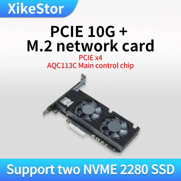 Tarjetas Tarjeta de red PCIe 10G con 2 m.2 NVME SSD 2280 Slot AQC113C Chip de control principal para la portada de la portátil PC 10G M2 NVME Tarjeta