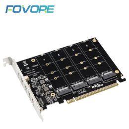 Cartes PCIE 3.0 X16 PLX8747 à 4 port M.2 NVME SSD Adaptateur Extension Carte Quad Mkey NVME TO PCIE CONVERTER POUR PC 32G / BPS WIN10 Linux