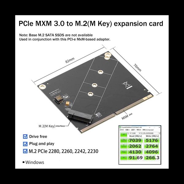 Tarjetas PCIe MXM 3.0 a M.2 NVME Tarjeta de expansión NVME SSD Extender Soporte de tarjeta adaptadora 2230/2242/2260/2280 Disco duro