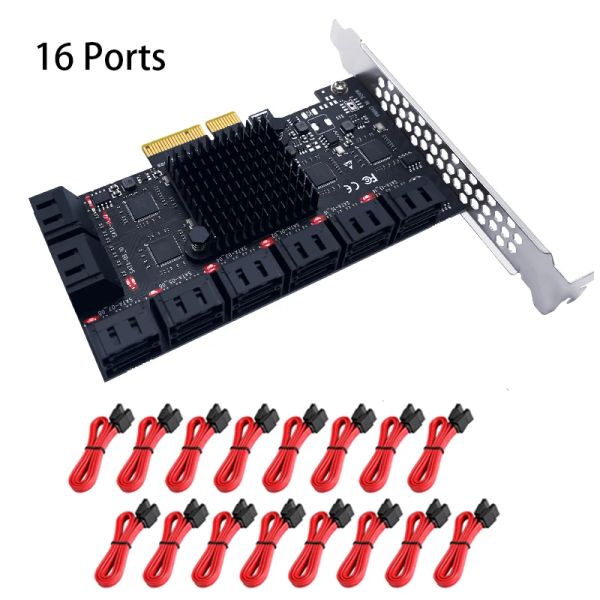 Tarjetas Tarjeta SATA SATA 16 Puertos 6 GB SATA 3.0 PCIe Tarjeta, tarjeta de expansión del controlador PCIe a SATA, X4 Slots PCI admite 16 dispositivos SATA 3.0