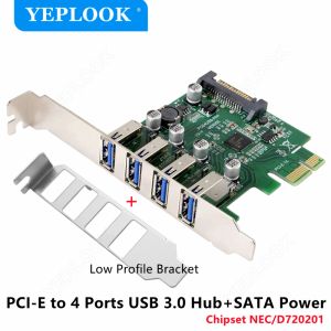 Cartes PCIe à 4 port USB3.0 Hub + Sata Power 5Gbps Adaptateur de contrôleur de carte d'extension de 5 Gbit