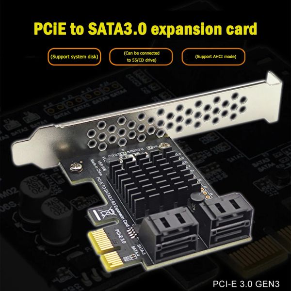 Cartes PCIe à 4 ports SATA 3 III 3.0 6 Gbps Adaptateur SSD PCIE PCI Expressx1 Carte d'extension de la carte de contrôleur 6 Gbps Prise en charge x4 x6 x8 x16