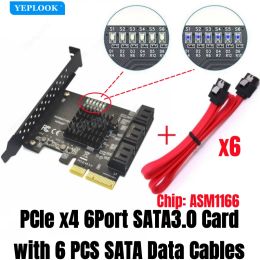 Cartes PCIe à 6 ports SATA3.0 6 Gops Carte d'expression Chip ASM1166 pour le disque dur / optique / SSD / NAS / mineur Mining avec des câbles SATA à dissipateur de chaleur