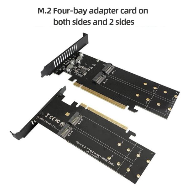 Tarjetas PCIe a M2 Tarjeta adaptadora PCIe3.0 x16 4 puertos SSD Tarjeta ascendente M2 NVME M Key SSD Agregue la tarjeta M.2 NVME Tarjeta de expansión con disipador de calor