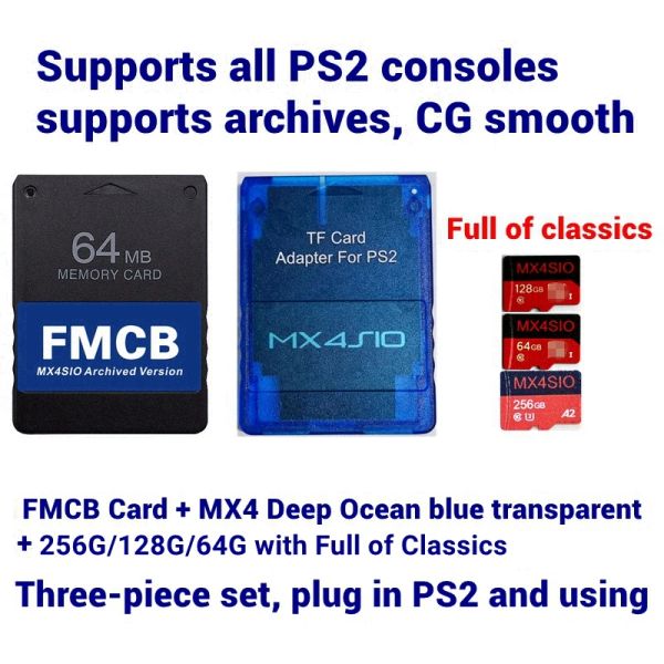 Cartes Adaptateur de carte TF PS2 MX4SIO pour PS2 Tous les consoles + carte FMCB + 256G128G / 64G TF SD CARD CHOISSE