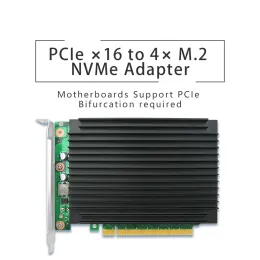 Cartes Quad PCIe 4.0 x16 à M.2 Adaptateur NVME Bifurcation PCIe avec TireSin, 4 X4 NVME M.2 SSD en taille 2242/2260/2280
