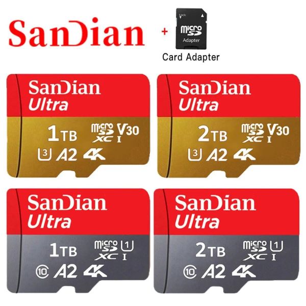 Tarjetas San Dian 100% Original 2TB Micro SD Clase 10 Tarjeta TF 1 TB de hasta 30 MB/s Tarjeta de memoria para la tableta Tarjeta flash de la tableta del teléfono