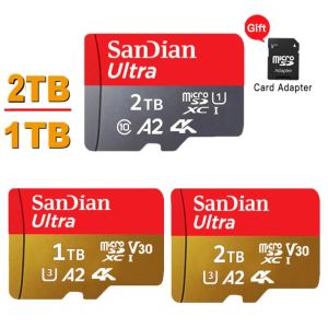 Kaarten San Dian Class 10 Mini SD -geheugenkaart 1 TB Micro TF SD -kaart 2TB Smart 30MB/S SD/TF -kaart voor telefoon/camera Give Card Reader