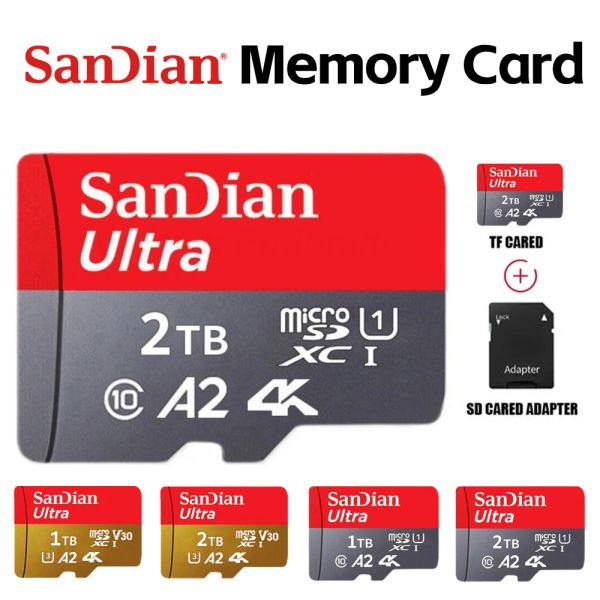 Tarjetas San Dian New Class10 Alta velocidad 1 TB Micro SD TF Tarjetas 2TB Tarjetas SD Tarjeta de memoria de alta capacidad para teléfonos inteligentes de la cámara con adaptador