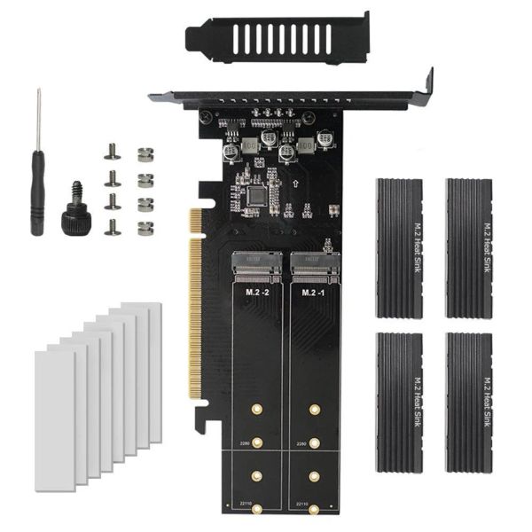 Tarjetas SSD Tarjeta ascendente M Clave HDD Adaptador Controlador M.2 Adaptador NVME PCIe 3.0 x16 4 puertos M2 NVME M Key SSD Agregar tarjeta con disipador de calor