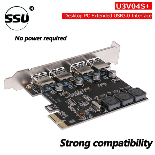 Cartes SSU U3V04S + 4 Port USB 3.0 PCIe Extension Carte PCI Express USB Hub Adaptateur
