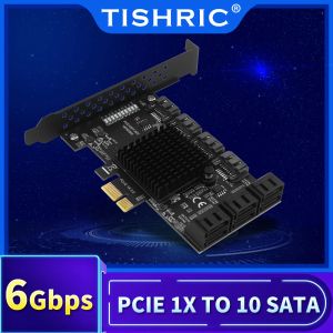 Kaarten Tishric PCIE 1x tot 10 SATA PCI Express Sata Multiplier SSD Bit toevoegen op kaart computer harde schijf bit uitbreiding kaart asmedia asm1166