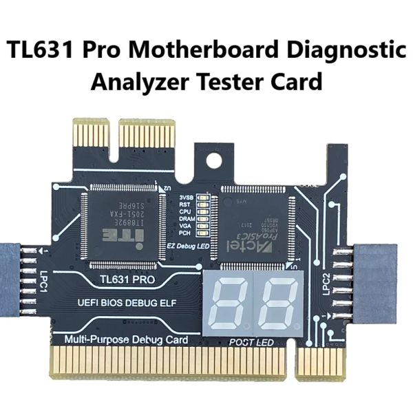 Tarjetas TL631 Pro Multifunción Desktop Laptop LPCDEBUG Post Card PCI PCIe Mini PCIE Tester de diagnóstico de diagnóstico de placa base, un