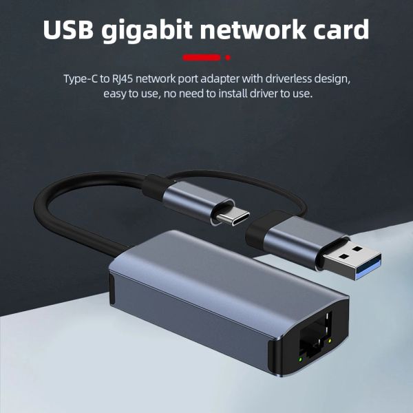 Cartes Typec / USB 3.0 Adaptateur Ethernet OTG USB C à RJ45 Adaptateur Ethernet Drive gratuit Gigabit Internet Vitesse pour ordinateur portable Desktop