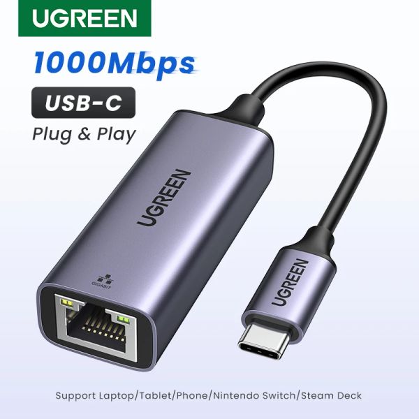 Cartes UGREEN USB Ethernet 1000Mbps USB C à RJ45 LAN Thunderbolt 3 pour le livre PC d'ordinateur portable Samsung Windows Type C Carte réseau Internet