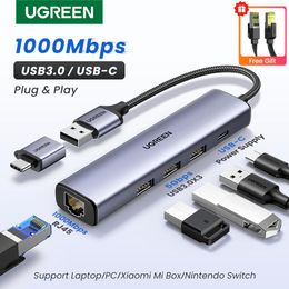 Cartes UGREEN USB Ethernet Adaptateur 1000 / 100Mbps USB3.0 Hub RJ45 LAN pour ordinateur portable PC Xiaomi Mi Box MacBook Windows USBC Hub Network Card