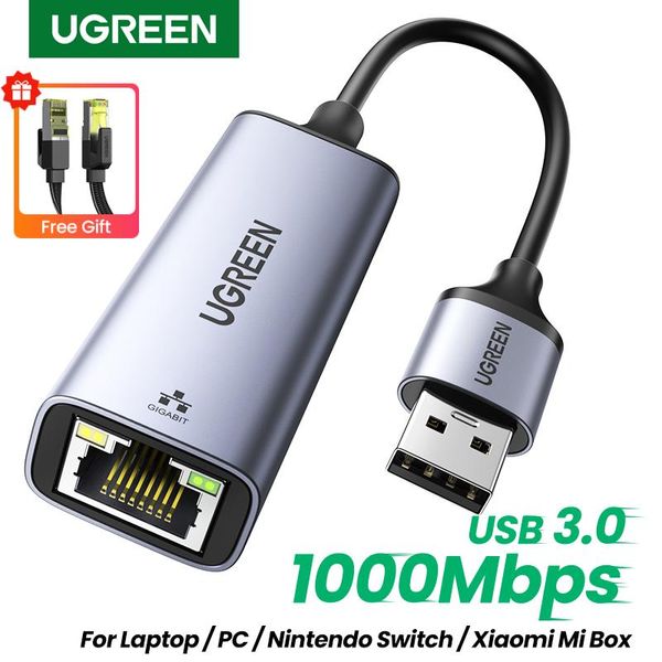 Tarjetas Adaptador Ethernet Ugreen USB USB3.0 1000Mbps USB RJ45 Tarjeta de red para laptop Xiaomi Mi Box S Nintendo Switch PC Internet USB LAN