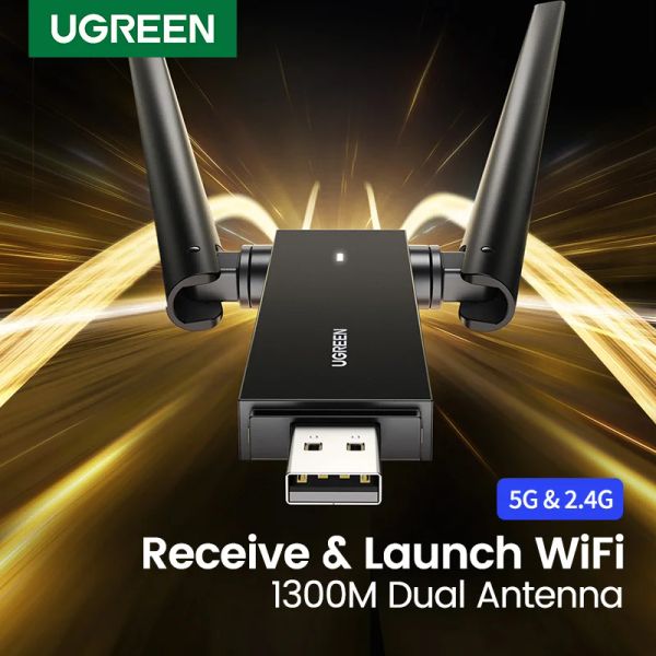 Tarjetas Adaptador Wifi Ugreen AC1300 USB3.0 5GHZ2.4GHz Dualantenna USB WiFi para PC Desktop CAPÍTUTO ANTENA WIFI NETURA ETHERNET USB Ethernet Red