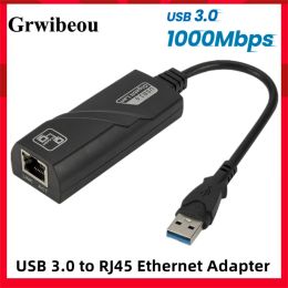 Cartes USB 3.0 Card réseau câblé USB vers l'adaptateur RJ45 LAN Ethernet 10/100 / 1000 Mbps Adaptateur réseau USB 3.0 pour le ordinateur portable MacBook Win 10