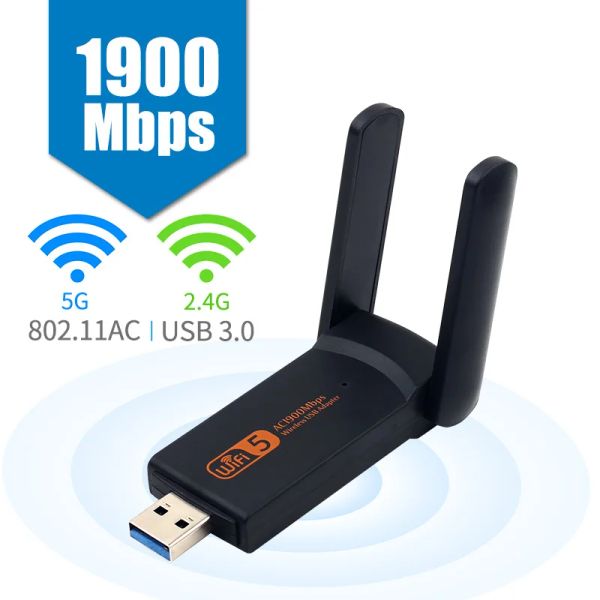 Tarjetas Adaptador WiFi USB 1900Mbps Dual Band 2.4G/5GHz USB3.0 WIFI WIFI LAN Adaptador Dongle 802.11ac RTL8812BU con antena para laptop