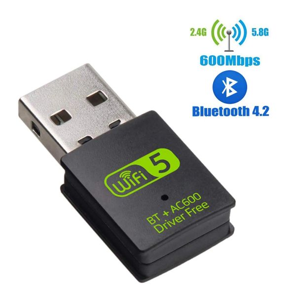 Cartes Adaptateur Bluetooth WiFi USB AC600 Double bande 2,4 / 5 GHz sans fil récepteur externe Mini Dongle WiFi pour PC / ordinateur portable / bureau