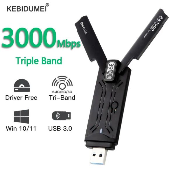 Tarjetas Adaptador WiFi6E USB 2.4G5G6GHZ 3000Mbps USB 3.0 Wifi Receptor Dongle para portátil/PC Windows 10 11 Conductor gratis