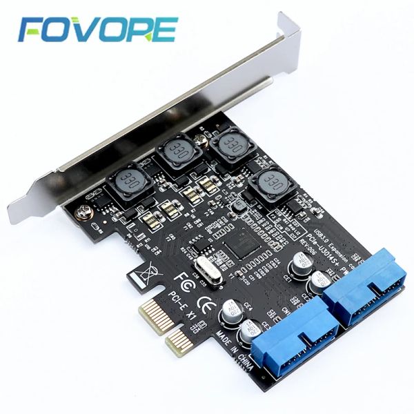 Cartes USB3.0 PCIE PCI Express X1 Extension Carte Front 5 Go / s USB 3.0 Hub 19pin Interface Contrôleur Adaptateur 120x69x90mm pour PC Desktop