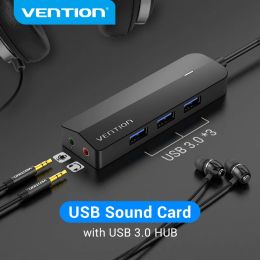 Kaarten Vent USB 3.0 HUB 3 PORTS USB Sound Card 2 in 1 externe stereo audio -adapter 3,5 mm met hoofdtelefoonmicrofoon USB -geluidskaart