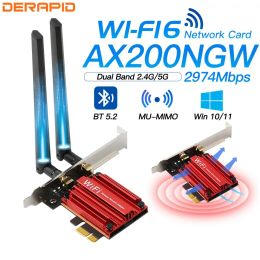 Cartes WiFi 6 Adaptateur AX3000 2.4G 5G 3000 Mbps Double bande carte réseau Bluetooth 5.2 Dongle récepteur WiFi pour Windows 10 11 Linux AX200