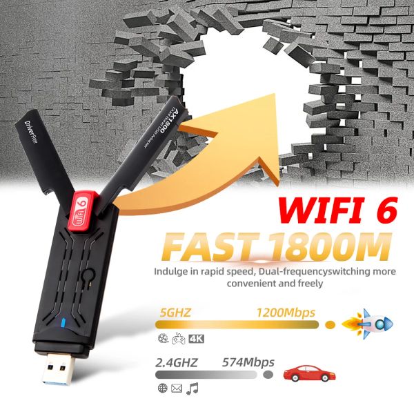 Tarjetas Wifi 6 USB 3.0 1800/1200Mbps Adaptador Wifi Dual Band 5 GHz 2.4GHz Tarjeta de red inalámbrica 802.11ax RTL8832au WiFi Antena para laptop