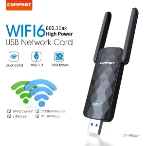 Cartes WiFi 6 Adaptateur USB 1800m AX1800 USB Wi Fi Network Carte 2.4G 5.8GHz WiFi5 1300Mbps Dongle wifi pour ordinateur portable PC Windows 7 10 11