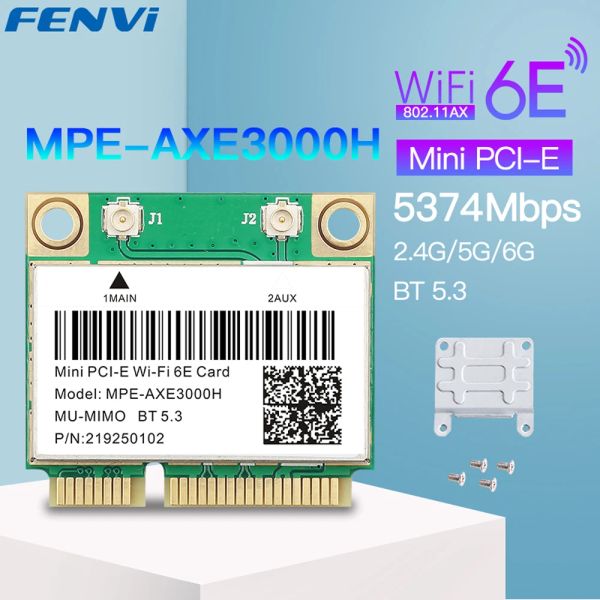 Cartes WiFi 6E 5374Mbps Mini PCIe WiFi Card AX210 BT 5.3 TRI BAND 2,4G / 5G / 6GHZ 802.11ax Network Wireless pour le bureau / ordinateur portable Win 10/11