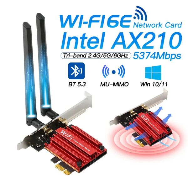 Tarjetas WiFi 6E Intel AX210 Triband PCIe Wireless Bluetooth 5.3 Network tarjeta 2.4GHz/5GHz/6GHz 802.11ax AX210NGW WiFi para PC AX200NGW