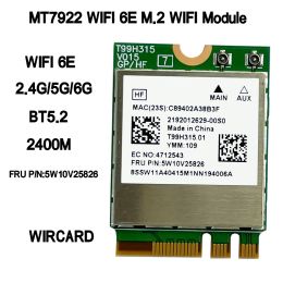 Tarjetas WiFi 6E MT7922 WIRALLE 2400MBPS Wifi Network Card 2.4G 5G 6G 802.11ax M.2 Bluetooth 5.2 Adaptador Mumimo para laptop Lenovo