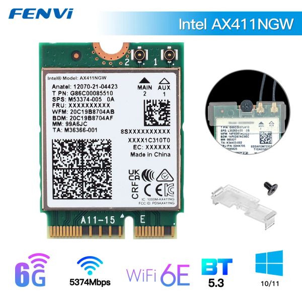 Tarjetas Wifi 6e Tri Band Intel AX411 CNVIO2 para Bluetooth5.3 2.4g/5g/6g Tarjeta de red WiFi inalámbrica 802.11ax/AC Laptop/PC para Win 10 11