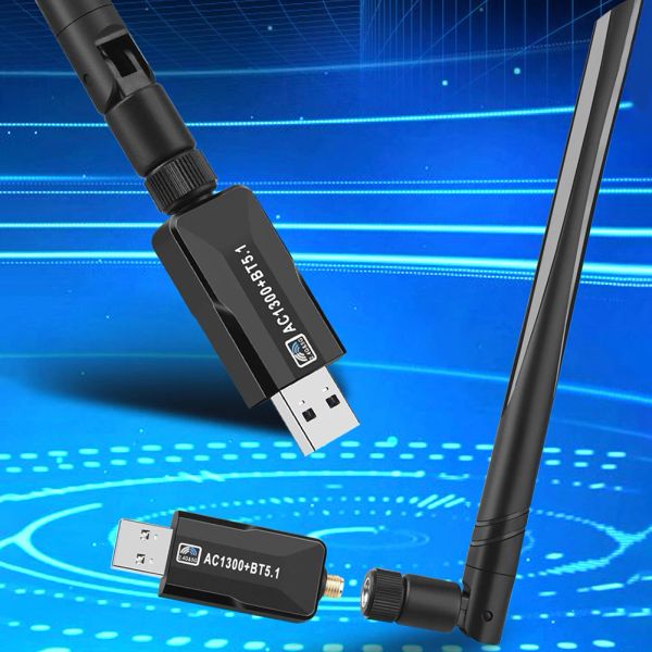 Cartes Cartes Network Carte 2.4g / 5.8g Dual Band USB WiFi Adapter BluetoothCompatible 5.1 1300m pour PC Desktop ordinateur