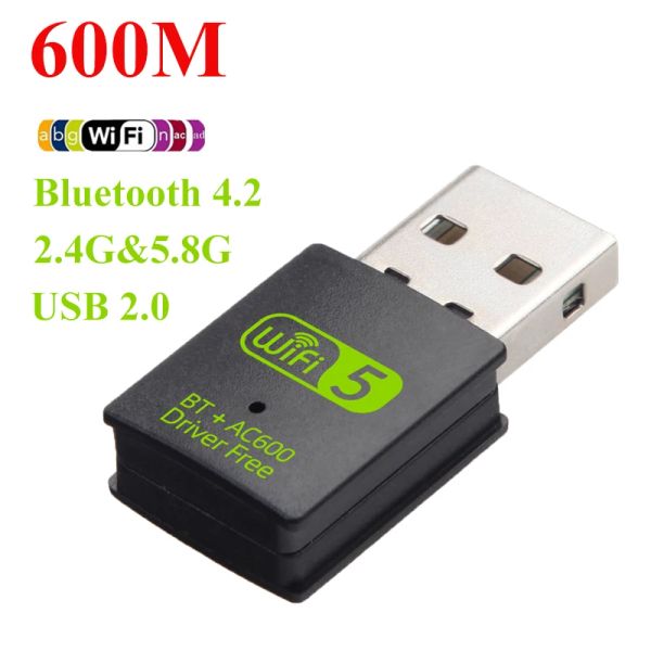 Cartes sans fil USB 2.0 Adaptateur Bluetooth WiFi 600 Mbps Double bande 2,4 / 5GHz Dongle WiFi externe sans fil pour ordinateur portable pour ordinateur portable